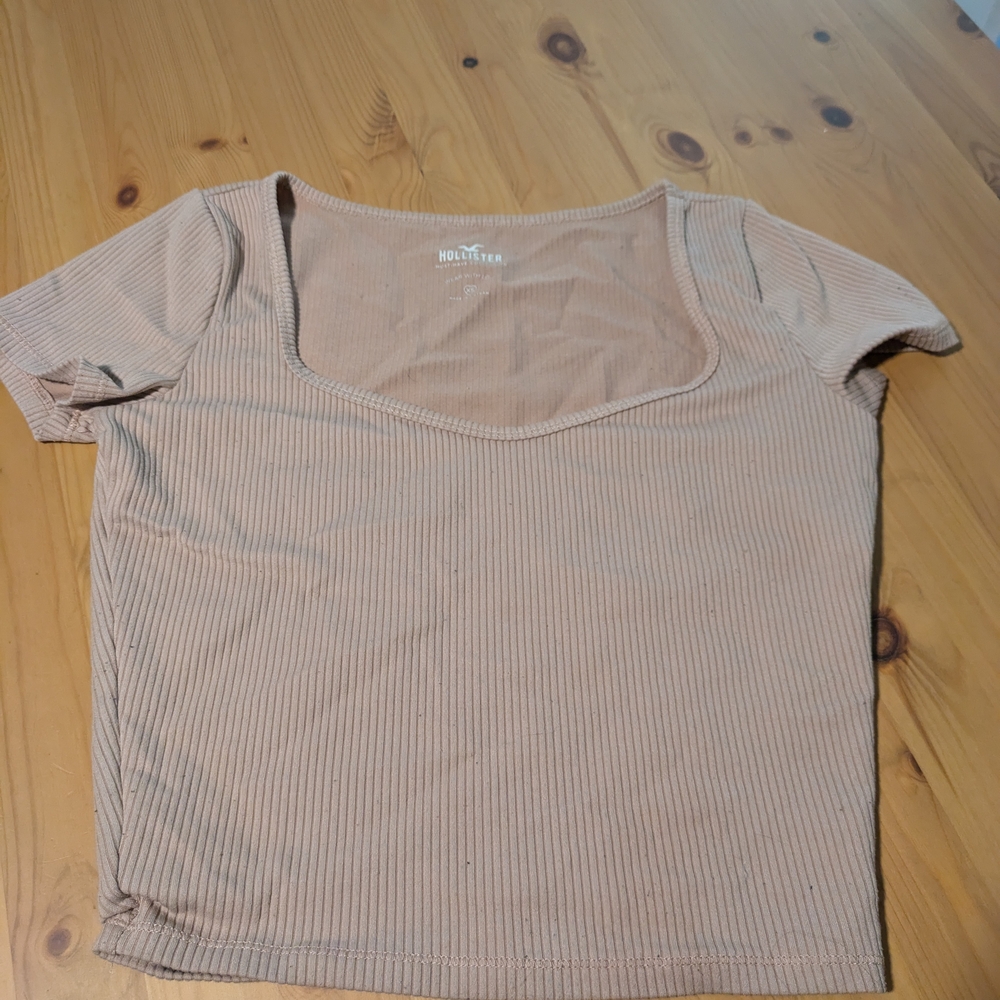Hollister Tan Ribbed Fitted Blouse